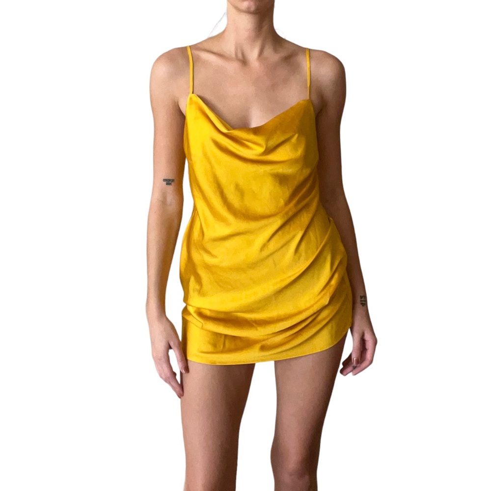 Yellow satin silk slip mini dress